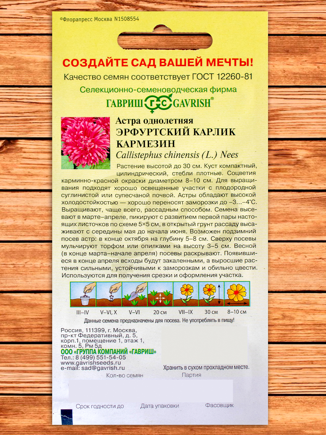 Астра Эрфуртский Карлик Кармезин 0,3 гр.