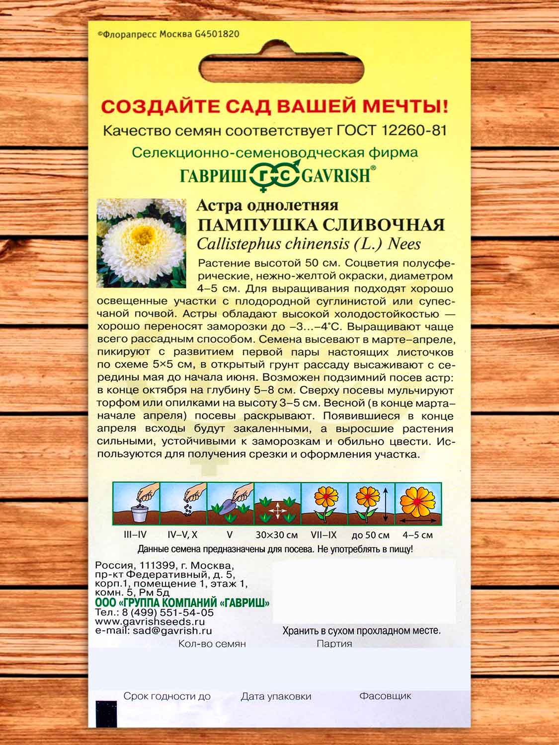 Астра Пампушка Сливочная однолетняя (помпонная) 0,3 гр.